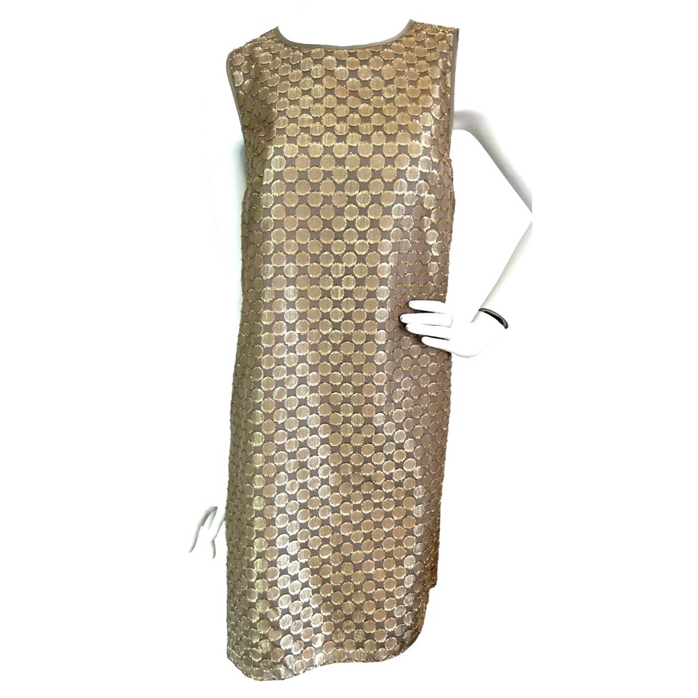 Erin Fetherston 60s Mod Evening Shift Dress 4 Metallic Gold Sleeveless HiLow NWT